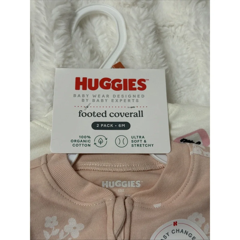 Huggies Baby Footed Coveralls 2 Pack 6M Easy Change 2 Way Zipper Organic